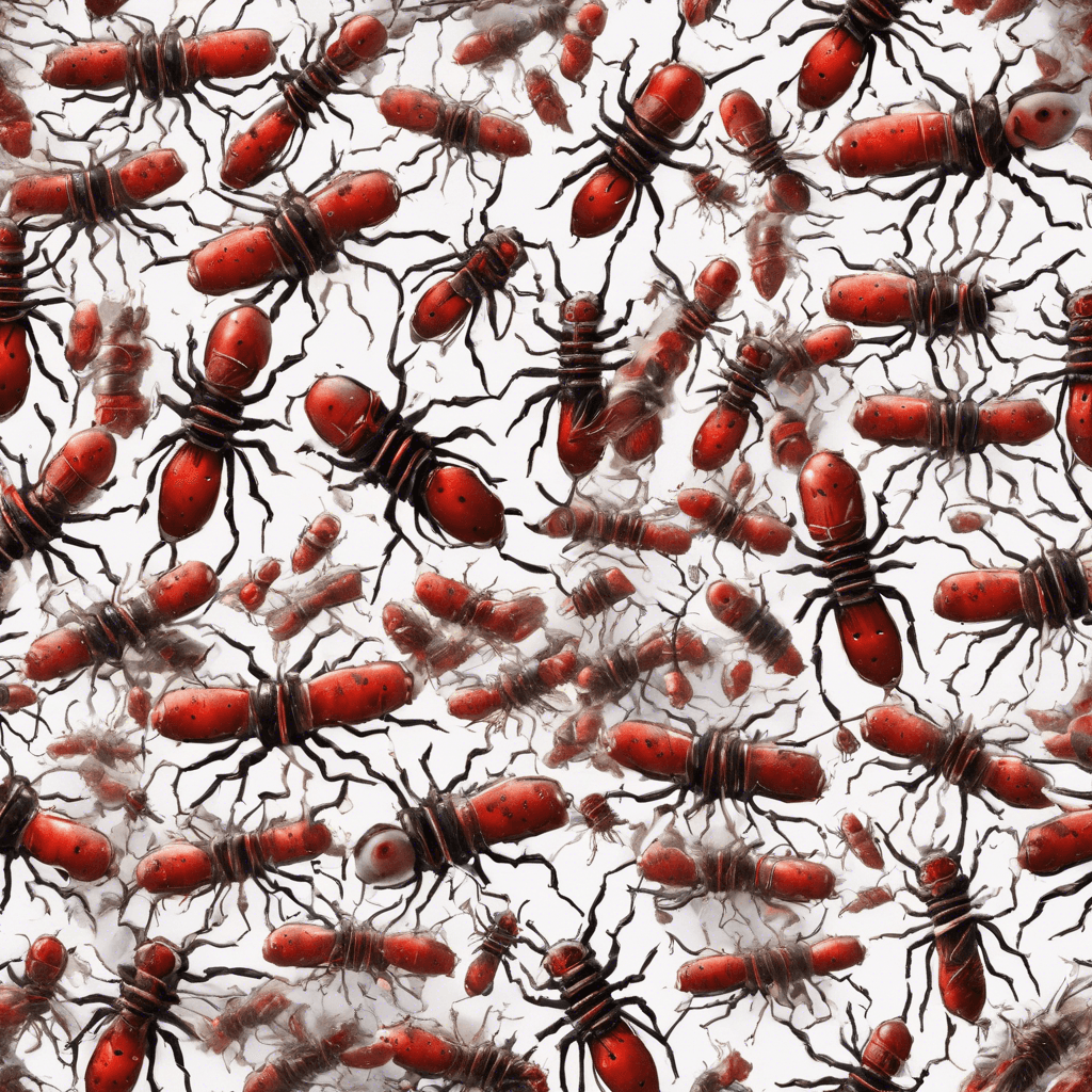 A buzzing cloud of minuscule metallic insects, each unit of the swarm with red glowing micro-sensors and tiny, razor-like appendages.