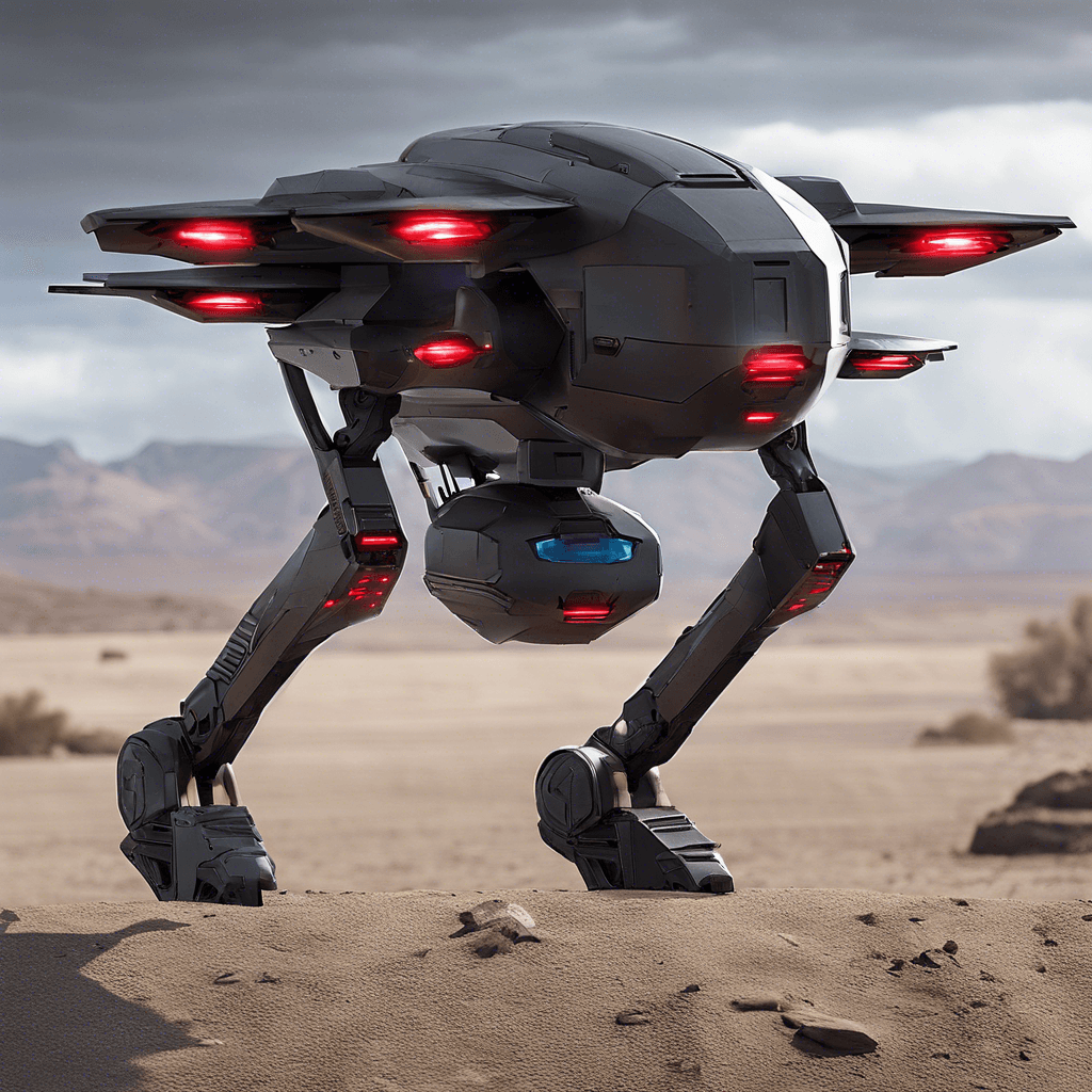 The Sentinel Drone is a sleek, metallic flying robot equipped with advanced surveillance sensors and laser weaponry. Its red glowing eyes scan the area, ready to engage any intruders with deadly precision.