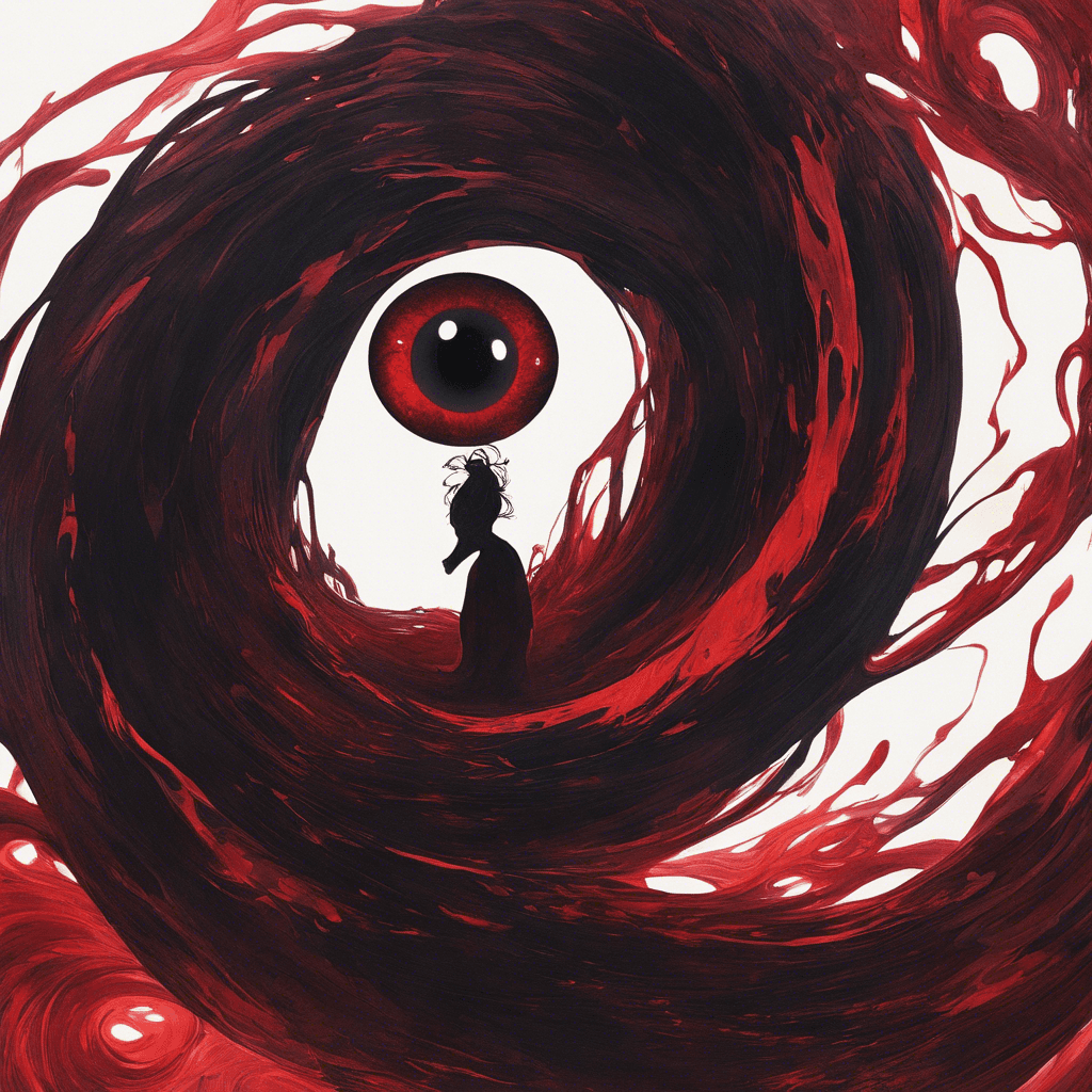 A silhouette of twisting darkness, its form shimmers like oil on water, with eyes that glow crimson red from within its shadowy mass. It moves fluidly, almost as if it's part of the darkness itself.