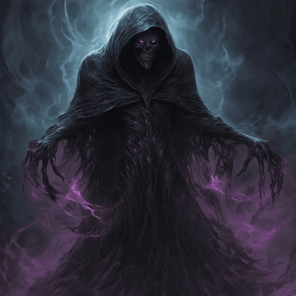 A shimmering figure composed of dark energy, the Void Wraith drifts towards you with malevolent intent. Its form is constantly shifting, making it difficult to discern its true shape. It emanates a chilling aura that saps your strength and courage.