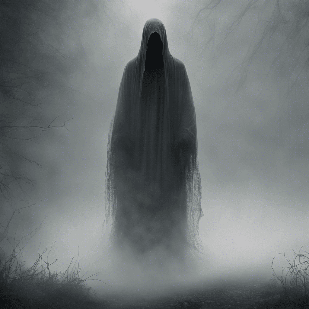 The Specter of the Fog is a ghostly figure shrouded in dense, swirling mist. Its eyes glow with an ominous light, and its form seems to shift and waver like a mirage. Whispers and eerie moans emanate from the fog, chilling those who hear them to the core.