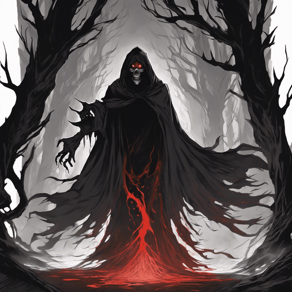 The Specter of Agony is a malevolent spirit that haunts the Belmont Clan, feeding on the pain and suffering of its victims. It appears as a shadowy figure engulfed in a cloak of darkness, its eyes glowing with a piercing red light. Its presence fills the air with a sense of dread and despair, causing those who cross its path to feel an overwhelming sense of hopelessness.