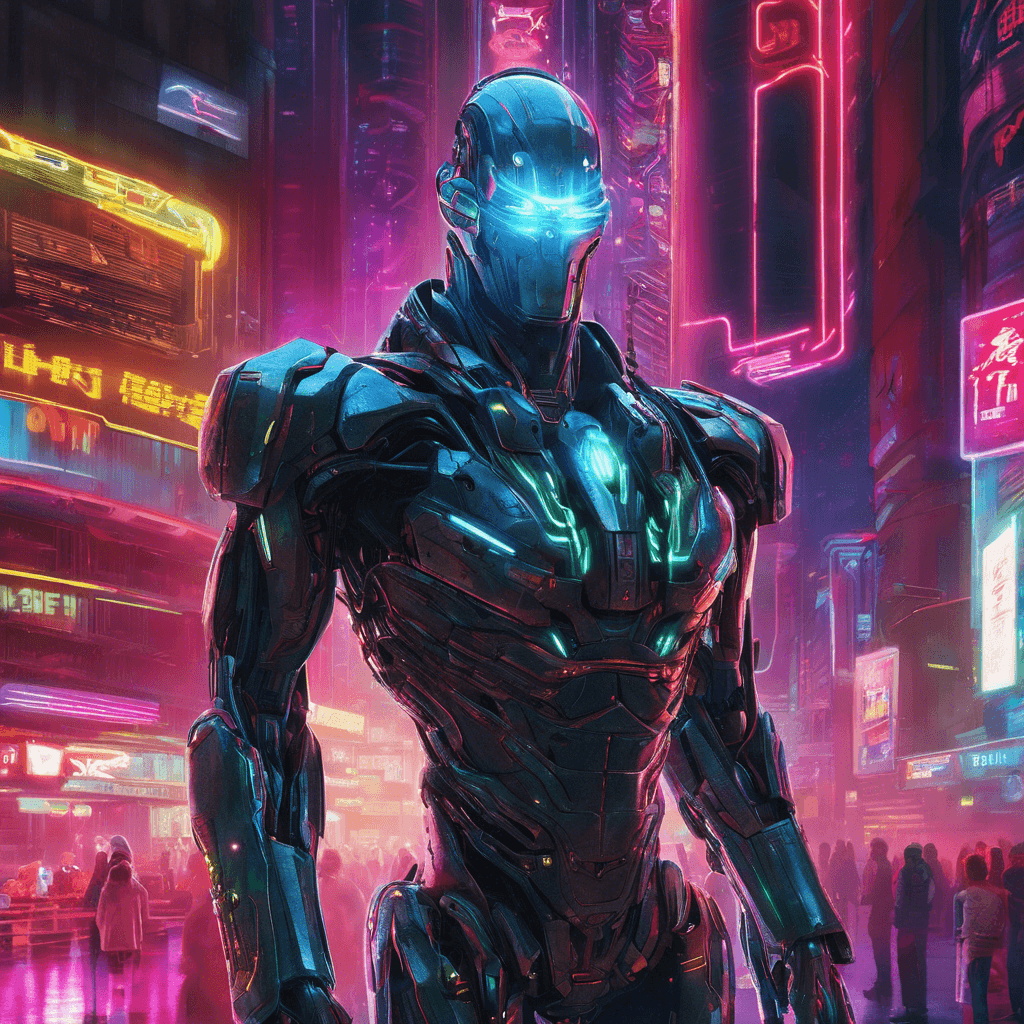 The Cyber Sentinel is a formidable foe, standing at 7 feet tall with a sleek metallic body adorned with glowing neon circuits. Its eyes are replaced with glowing red optics, scanning its surroundings with precision. Its cybernetic enhancements provide superhuman strength and agility, making it a deadly opponent in the neon-soaked streets of Neon Descent.