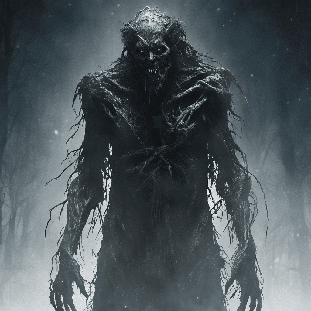 A grotesque figure emerges; the revenant is a ghastly, spectral entity, wreathed in tattered funeral garbs. Its eyes glow with a cold, malignant light, and its hands are twisted into sharp, ethereal claws capable of slicing through the very essence of its victims.