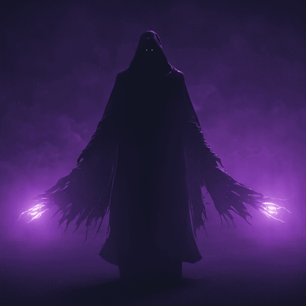 The Voidwalker is a shadowy figure, its form constantly shifting and warping as if it's not quite solid. It emanates a cold, eerie aura that chills the air around it. Its eyes glow with a pulsating purple light, hinting at the vast and mysterious powers it possesses.