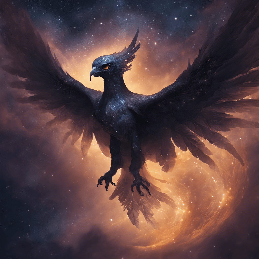 The Nebular Harpy is a creature of living shadow, its body composed of swirling dark nebula clouds. It has menacing luminous eyes that are the only clear part of its form. It manifests razor-sharp talons and wings that shimmer with stardust, leaving a trail of shimmering cosmic energy behind.