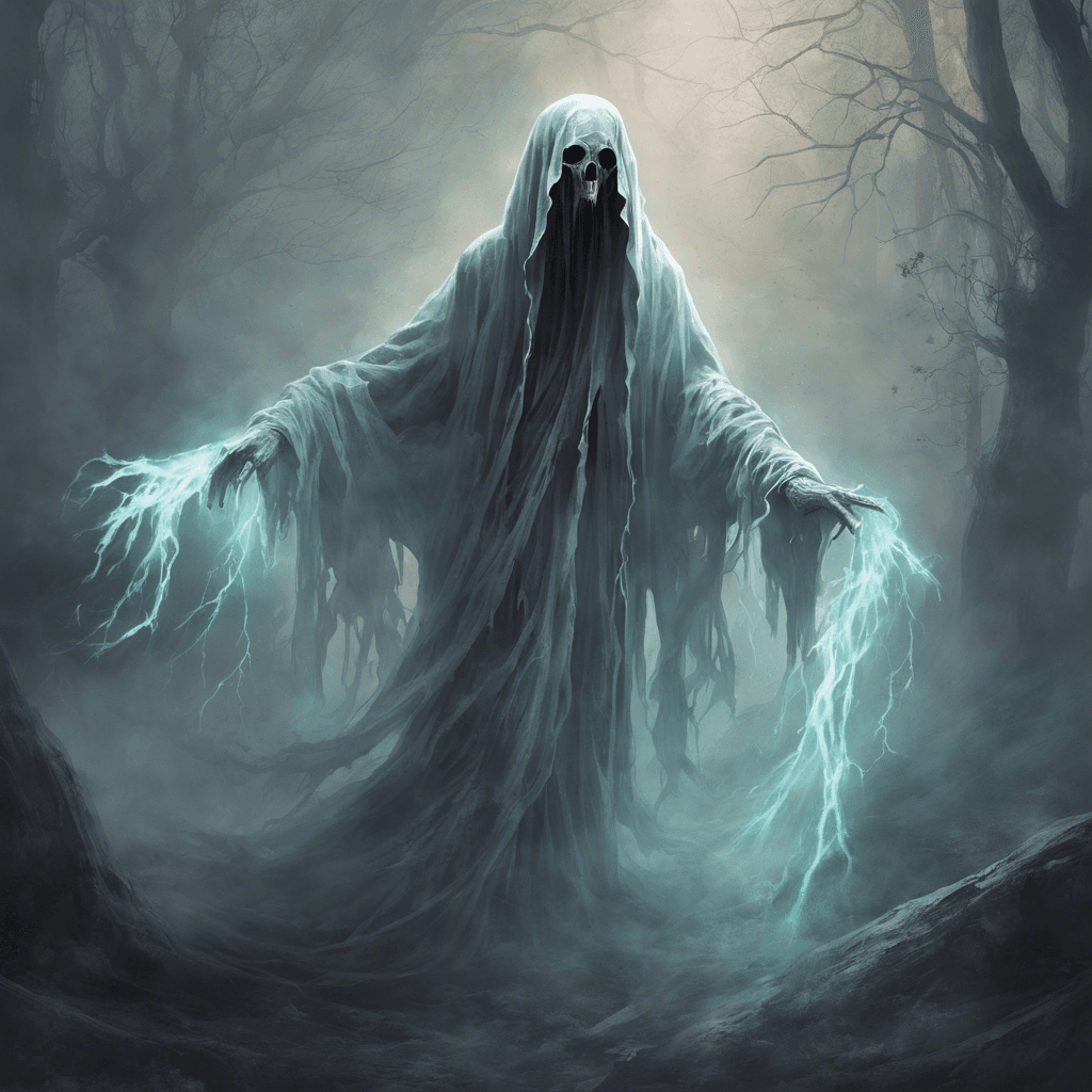 The Spectral Wailer is a ghostly figure shrouded in tattered, ethereal robes. Its eyes glow with a malevolent light, and its eerie wails can chill the bones of anyone who hears them. It floats silently through the air, leaving a trail of cold mist in its wake.