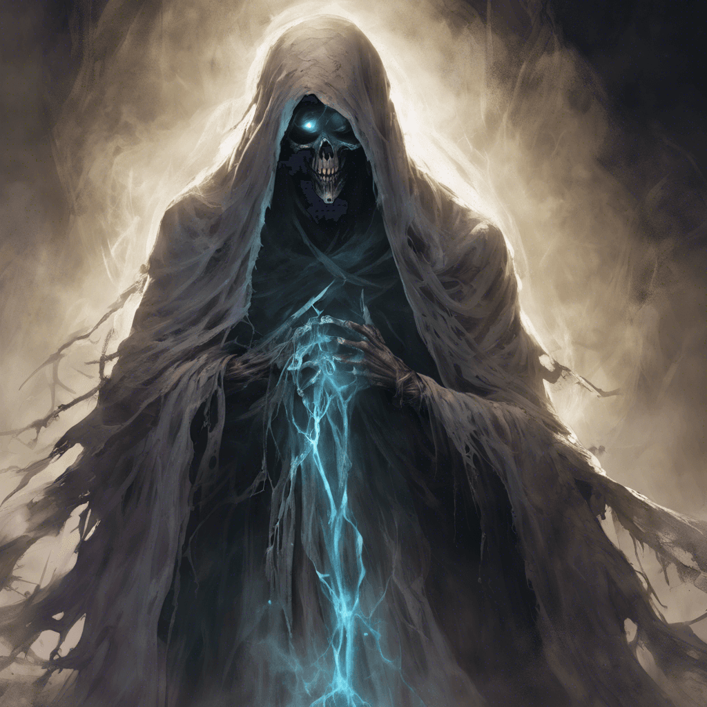 The Specter Wraith is a translucent figure draped in tattered robes, its face twisted in eternal anguish. Its ghostly presence sends shivers down your spine, and its eyes glow with an otherworldly light.