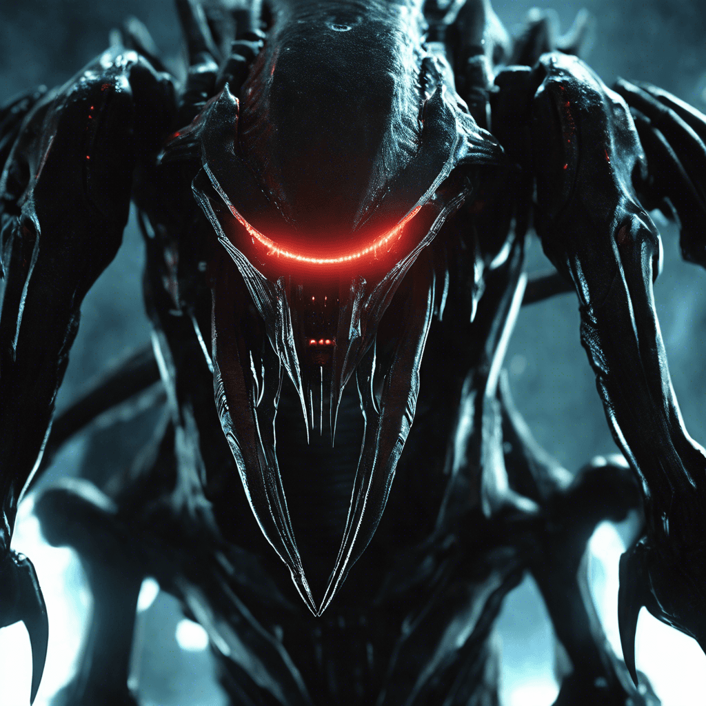 The Xenon Stalker is a sleek, metallic alien predator with bioluminescent markings that glow in the darkness of space. Its sharp, retractable claws and glowing red eyes make it a formidable foe in the void of space. It moves with swift agility, stalking its prey before striking with deadly precision.