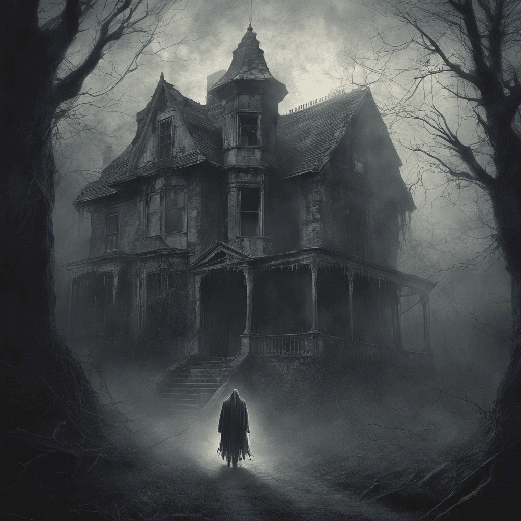 The Specter of the Manor is a translucent figure clad in tattered clothing, with hollow eyes that seem to pierce through your soul. It emits a chilling aura that freezes the air around it, causing shivers to run down your spine. Wisps of ghostly mist trail behind it as it glides silently towards you.