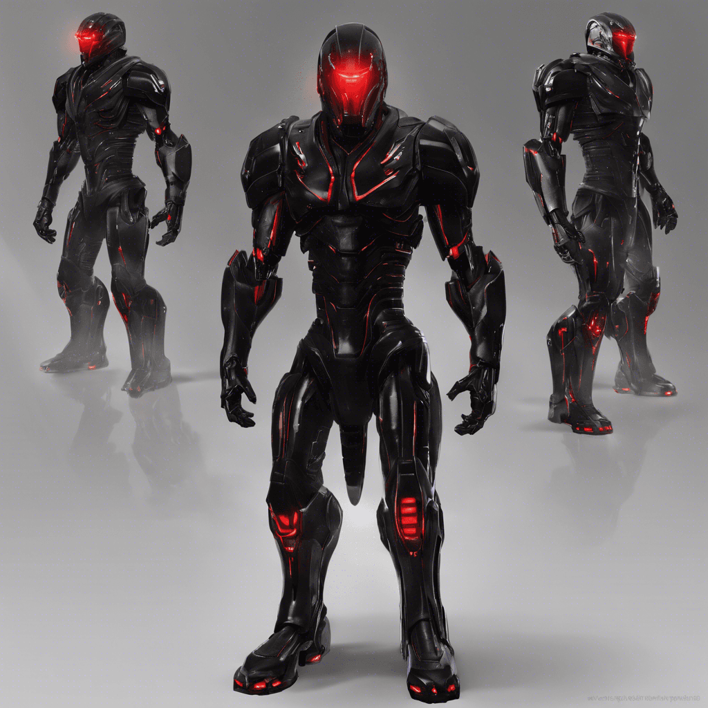 The Cybernetic Enforcer is a towering figure clad in sleek, black armor with glowing red cybernetic implants visible beneath. Its movements are precise and calculated, showcasing its enhanced strength and agility. In place of a face, a cold, unfeeling visor emits a faint red light, signaling danger to all who face it.