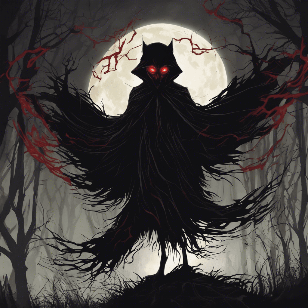 The Shadow Stalker is a sinister entity that lurks in the darkness of Ravenswood. Its form is an ever-shifting silhouette, appearing as a flickering shadow with glowing red eyes that pierce through the night. It moves with unnerving grace, blending seamlessly into the moonless night sky.