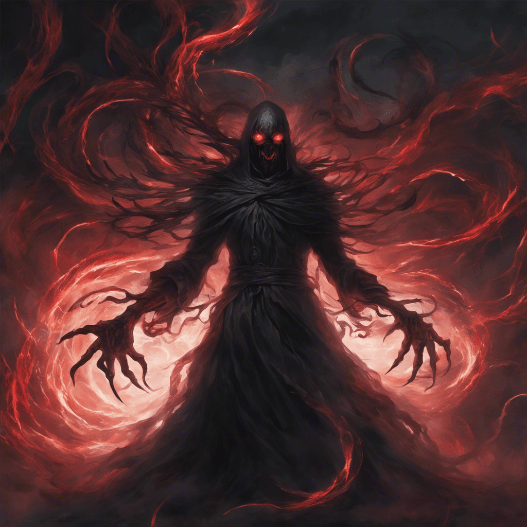 A billowing, shadowy figure with glowing red eyes and tendrils of dark vapor swirling around it, exuding an aura of malevolence and cold.