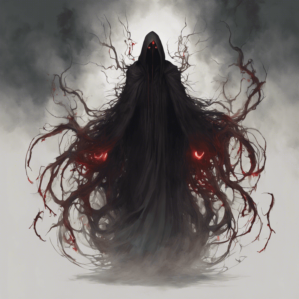 A shadowy figure with piercing red eyes, cloaked in tattered, smoky tendrils. It floats above the ground, a faint whisper of tormented souls enveloping it.