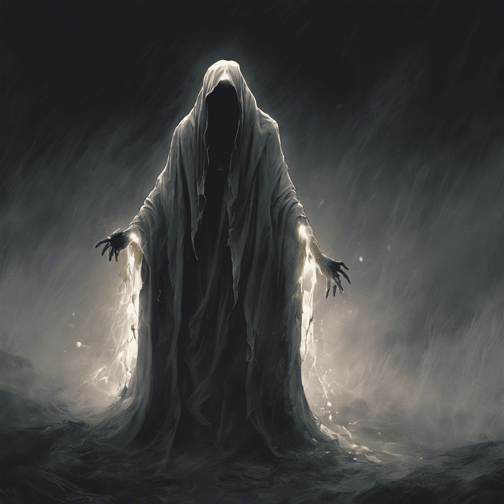 A wailing specter cloaked in tattered robes, with hollow eyes that glow with a haunting light. Its mournful cries chill the air and instill fear in those who hear it.