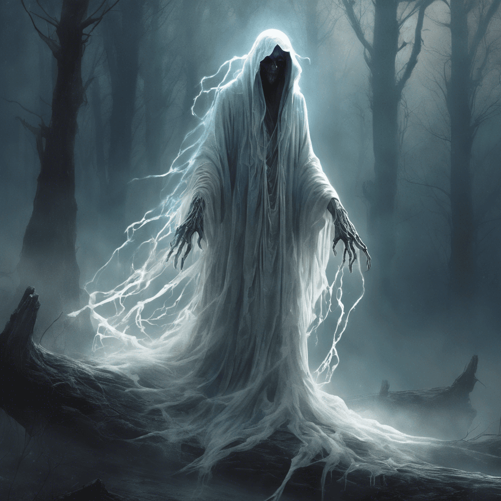 A spectral entity clad in tattered, ethereal robes that seem to float and swirl around it. Its glowing eyes fixate on you with a malevolent gaze, sending a chill down your spine. Wisps of cold mist trail behind its every movement, leaving a sense of dread in its wake.