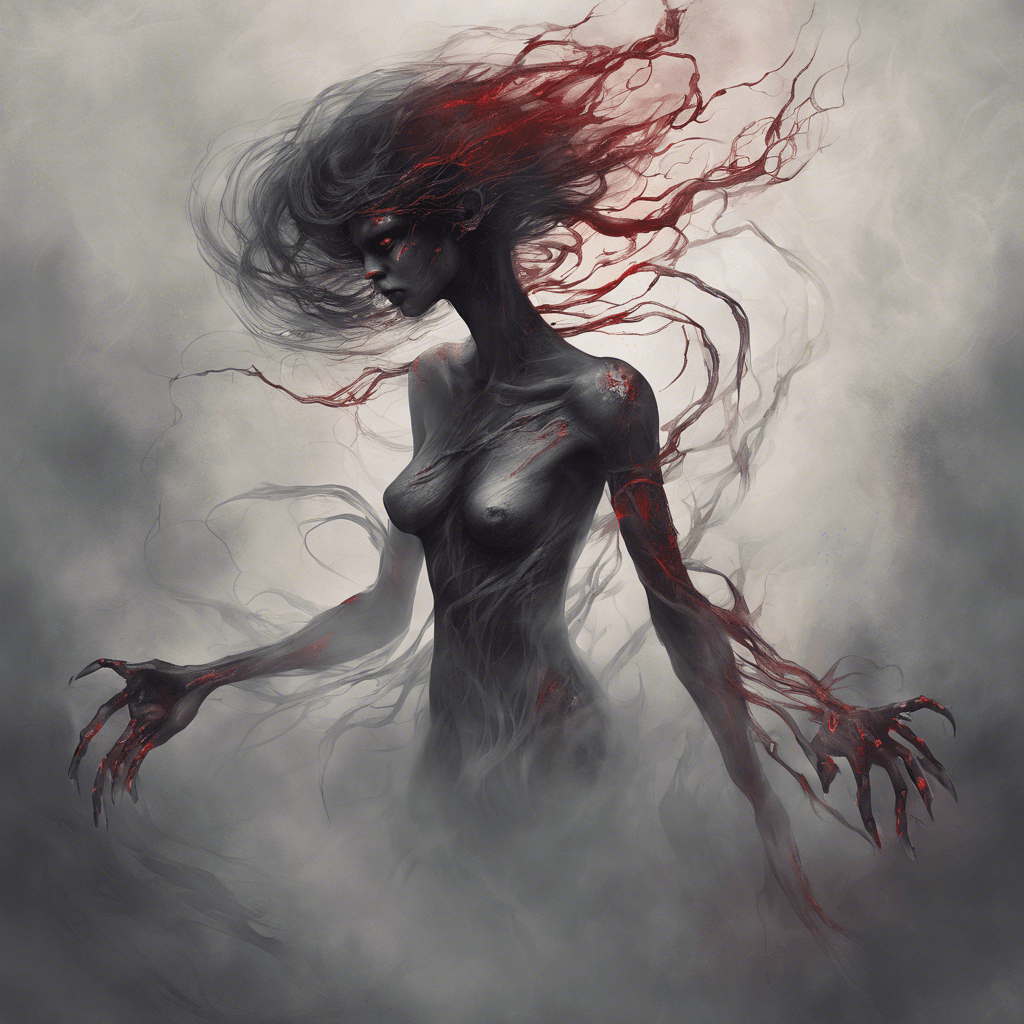 A flowing, ethereal figure with dark, swirling mist for a body, piercing red eyes, and elongated, claw-like fingers.