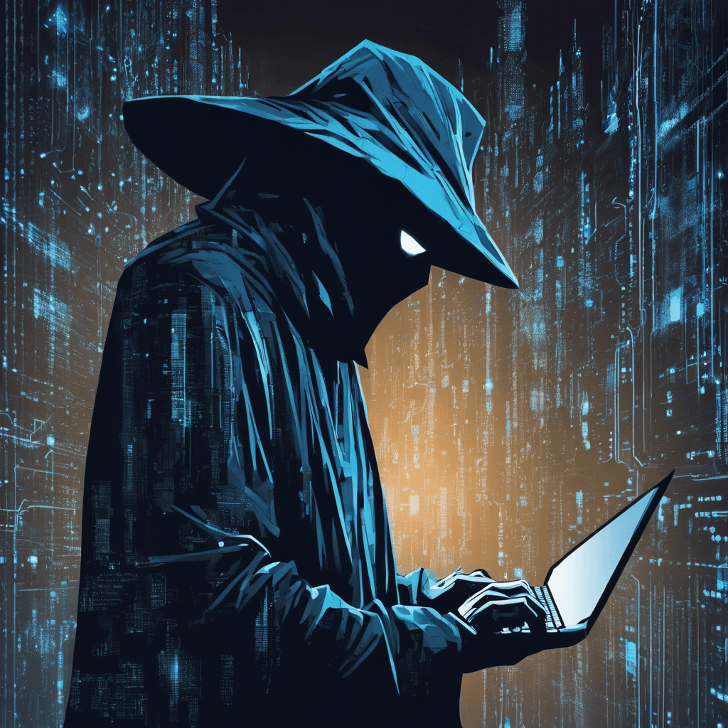 The Shadow Hacker is a cloaked figure in the digital realm, their presence shrouded in mystery and danger. They move silently through the cyber world, using their advanced hacking skills to control technology and manipulate data. Their eyes glow with a cold blue light, reflecting their connection to the network of information that surrounds them.