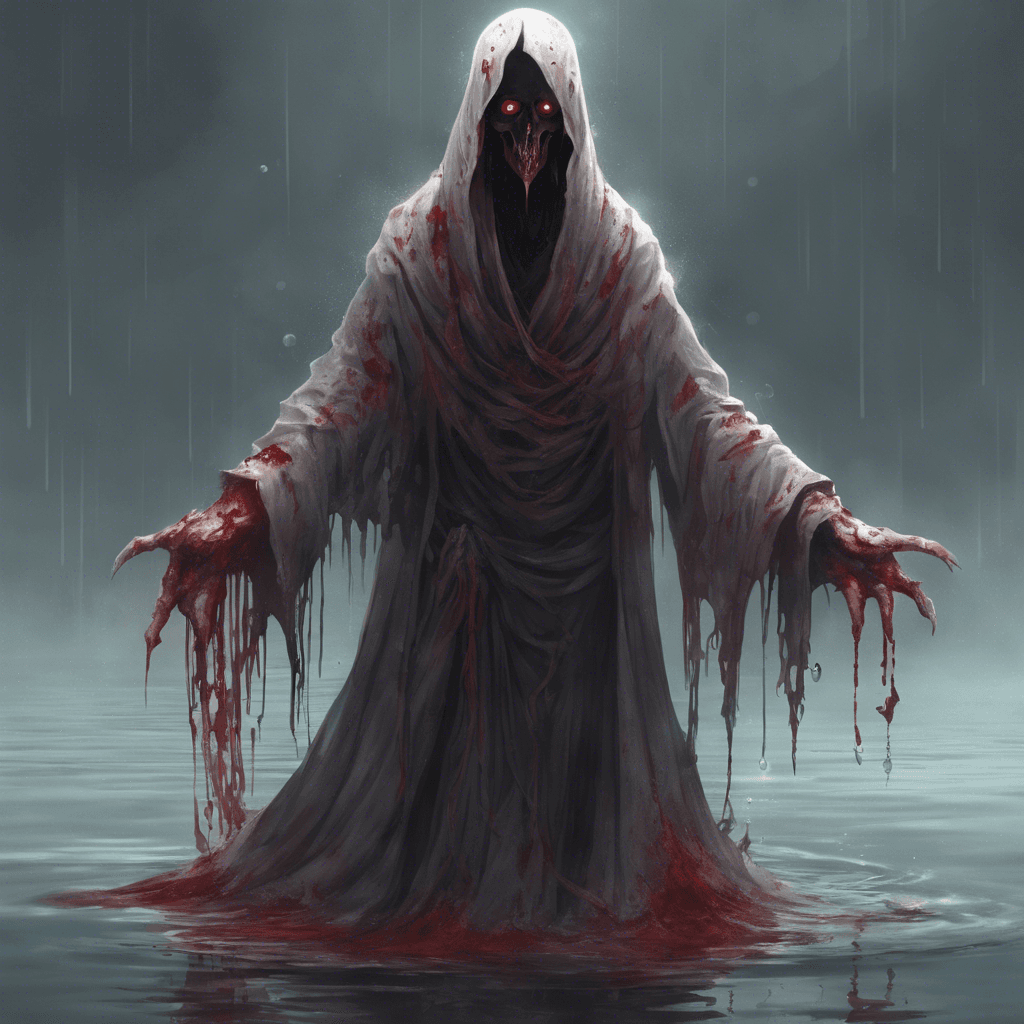 A specter with piercing red eyes and tattered robes that float as if submerged in water. Its movements are silent, but the temperature drops noticeably in its presence.