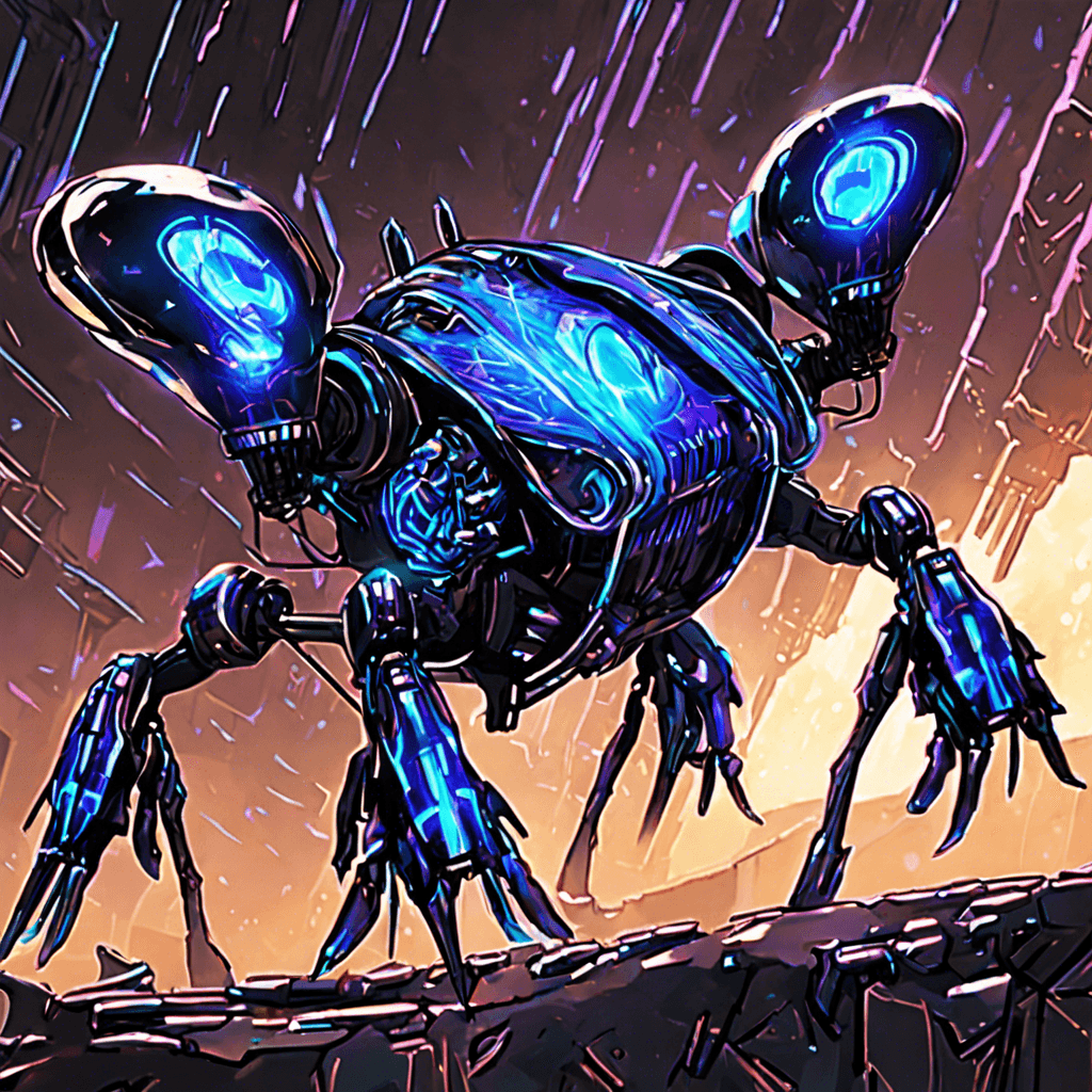 The Voidwalker Drone is a sleek, metallic alien machine with glowing blue circuits running along its body. It hovers ominously in the void of space, its sharp claws ready to strike at any intruders.