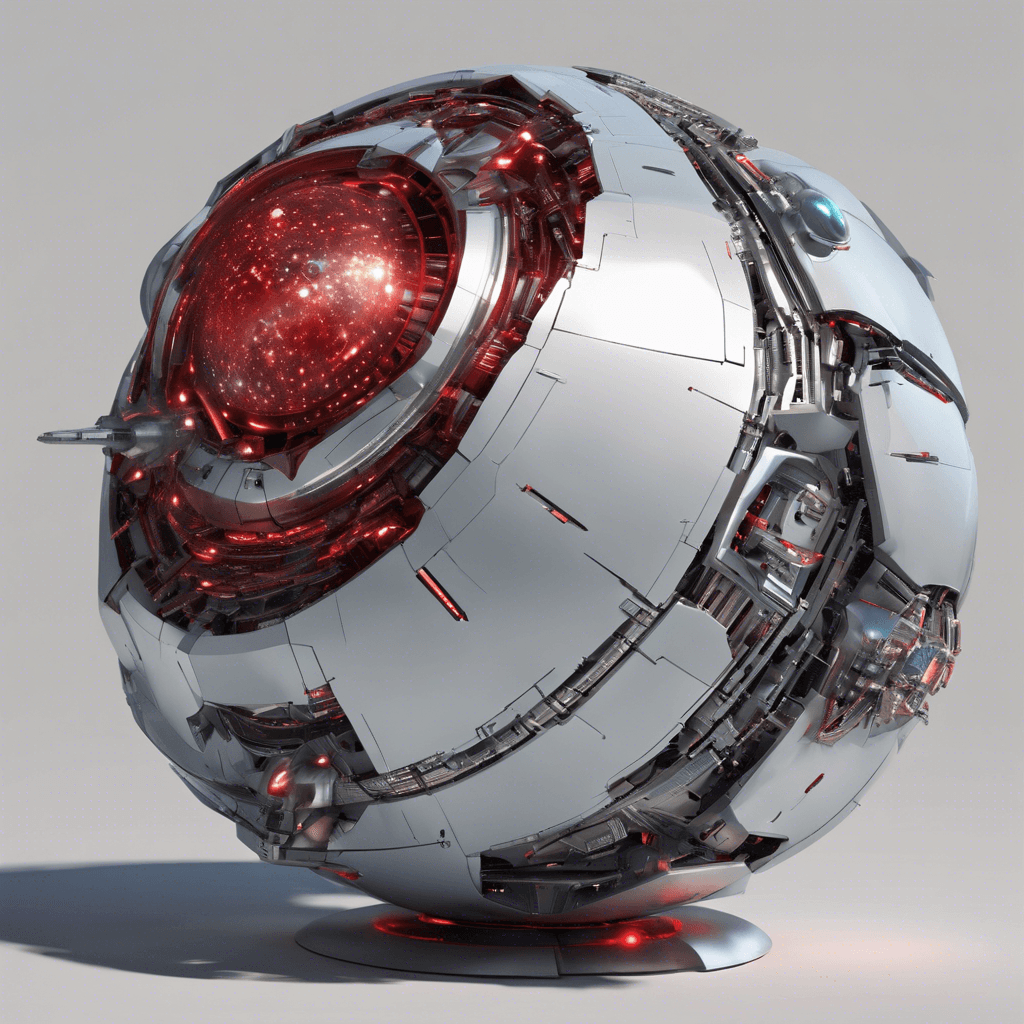 The Cybernetic Probe is a sleek, metallic sphere covered in blinking lights and whirring mechanical parts. It hovers effortlessly in the air, scanning its surroundings with glowing red sensors. Its surface is adorned with retractable blades and energy weapons ready to strike at any moment.