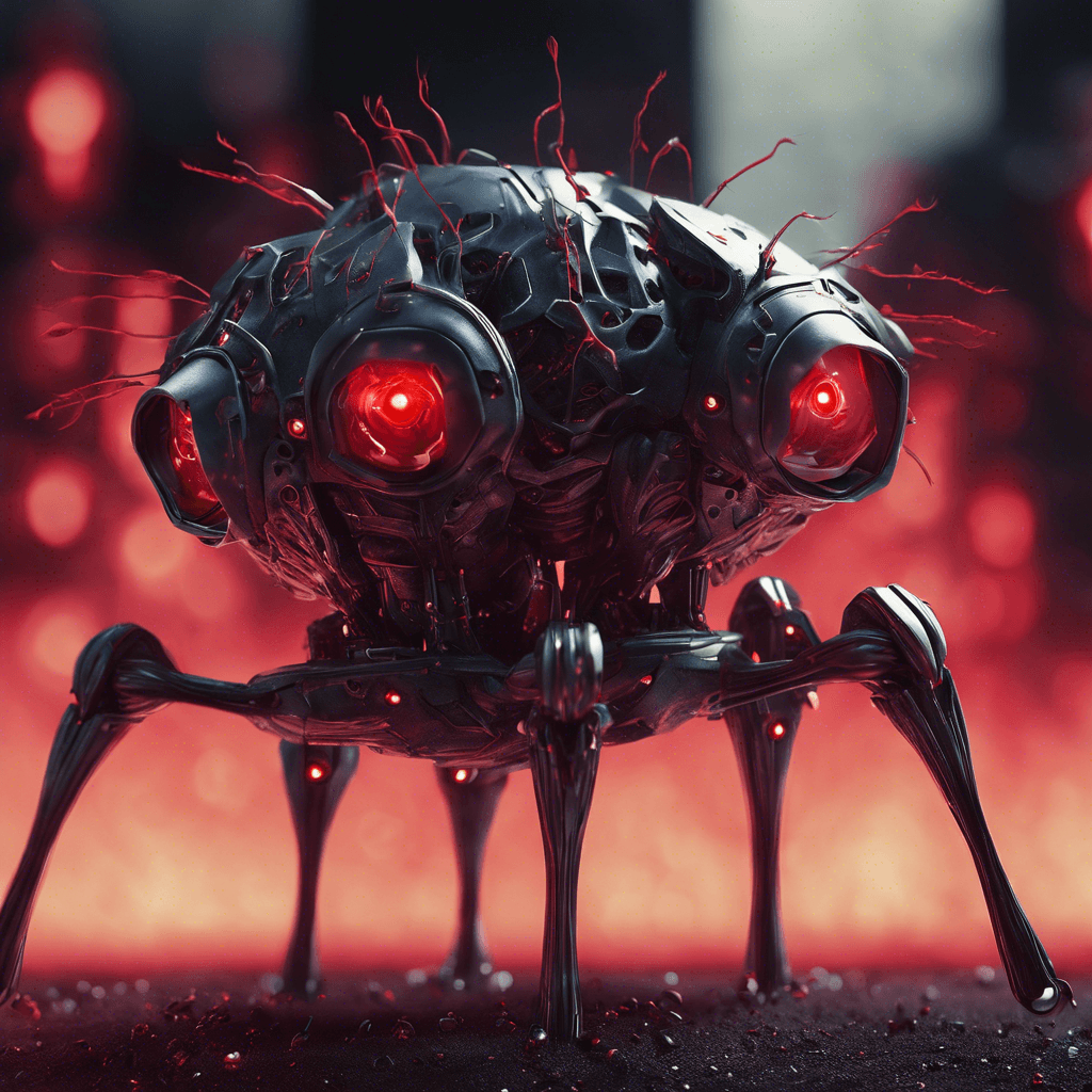 The Nanobot Overlord is a towering entity composed of swarming nanobots, constantly shifting and reforming into various shapes and forms. Its glowing red eyes pierce through the darkness, emitting a menacing aura of control and manipulation. It exudes a powerful magnetic force, pulling nearby metal objects towards it.