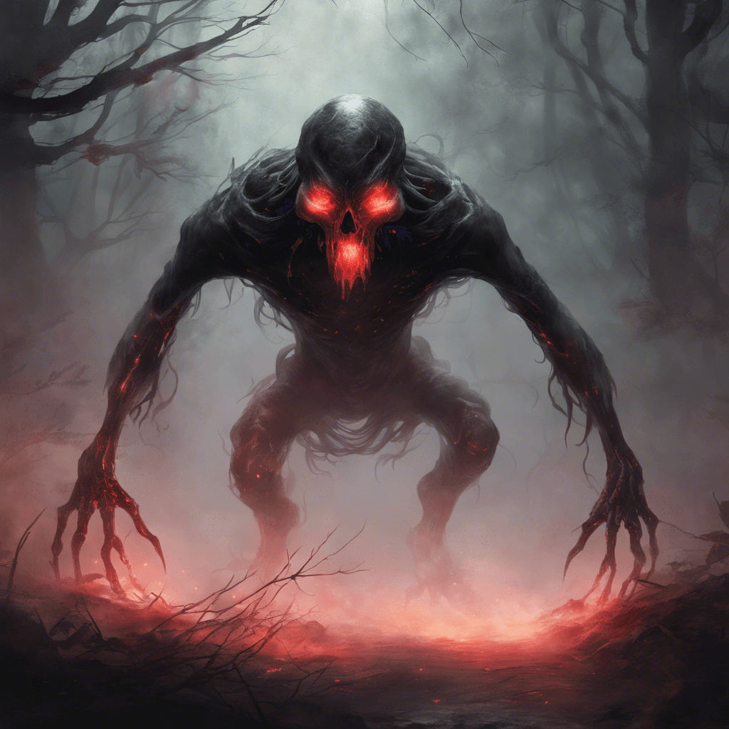 A wraith-like creature with a semi-transparent body, swirling dark mist where its feet should be, and glowing red eyes that burn fiercely in its skull.