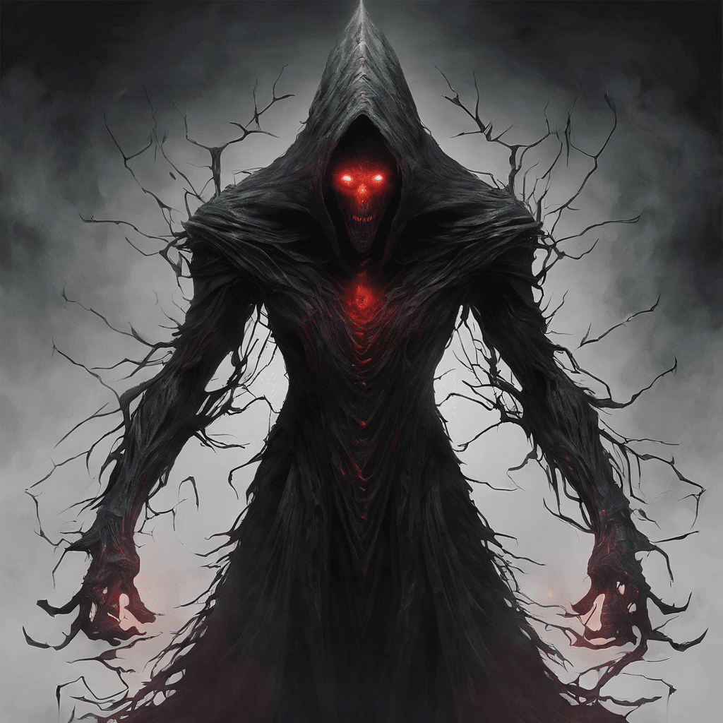 The Void Wraith is a shadowy figure that seems to shift between dimensions, making it difficult to track. Its body is composed of dark energy, with glowing red eyes piercing through the darkness. It exudes an aura of fear and confusion, unsettling those who gaze upon it.