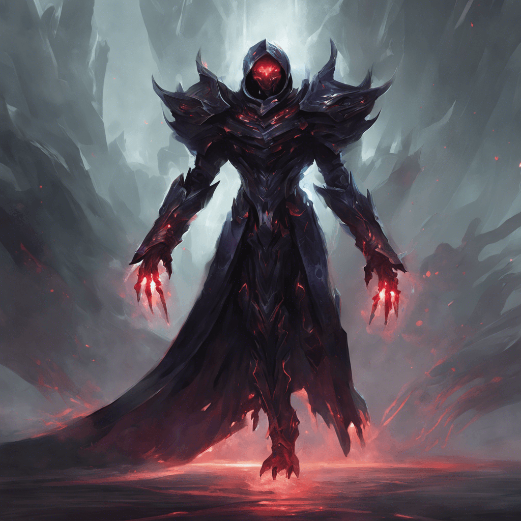 The Voidwalker Spectre is a ghostly figure clad in shimmering dark armor, with glowing red eyes that pierce through the darkness of space. It moves silently with an otherworldly grace, leaving a trail of energy disturbances in its wake.