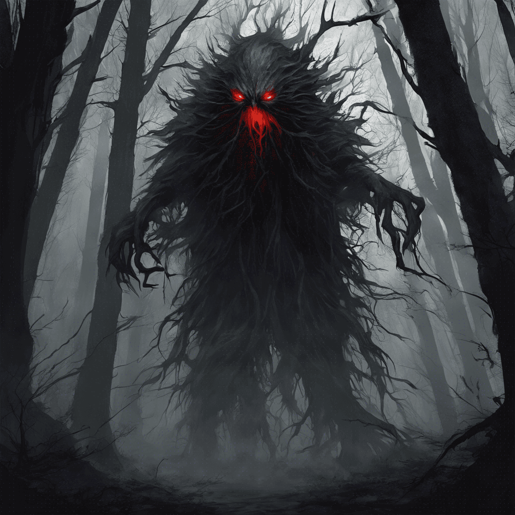 The Dreadshade is a shadowy figure, tall and gaunt, with glowing red eyes that pierce through the darkness of the haunted forest. Its presence chills the air around it, causing a sense of dread to wash over anyone who gazes upon it. Wisps of dark mist swirl around its form, obscuring its true nature.