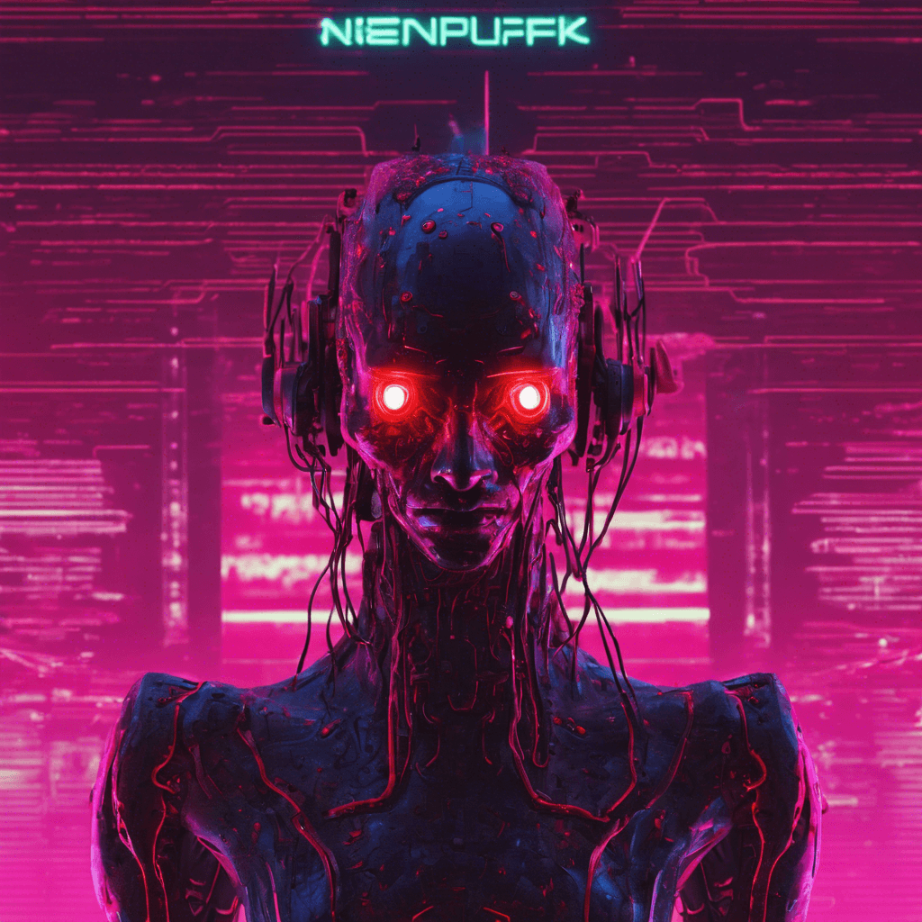 The Techno-Virus is a humanoid figure covered in pulsating digital code, with glowing red eyes that scan the surroundings with malicious intent. It moves with glitchy, erratic movements, leaving a trail of corrupted data in its wake.