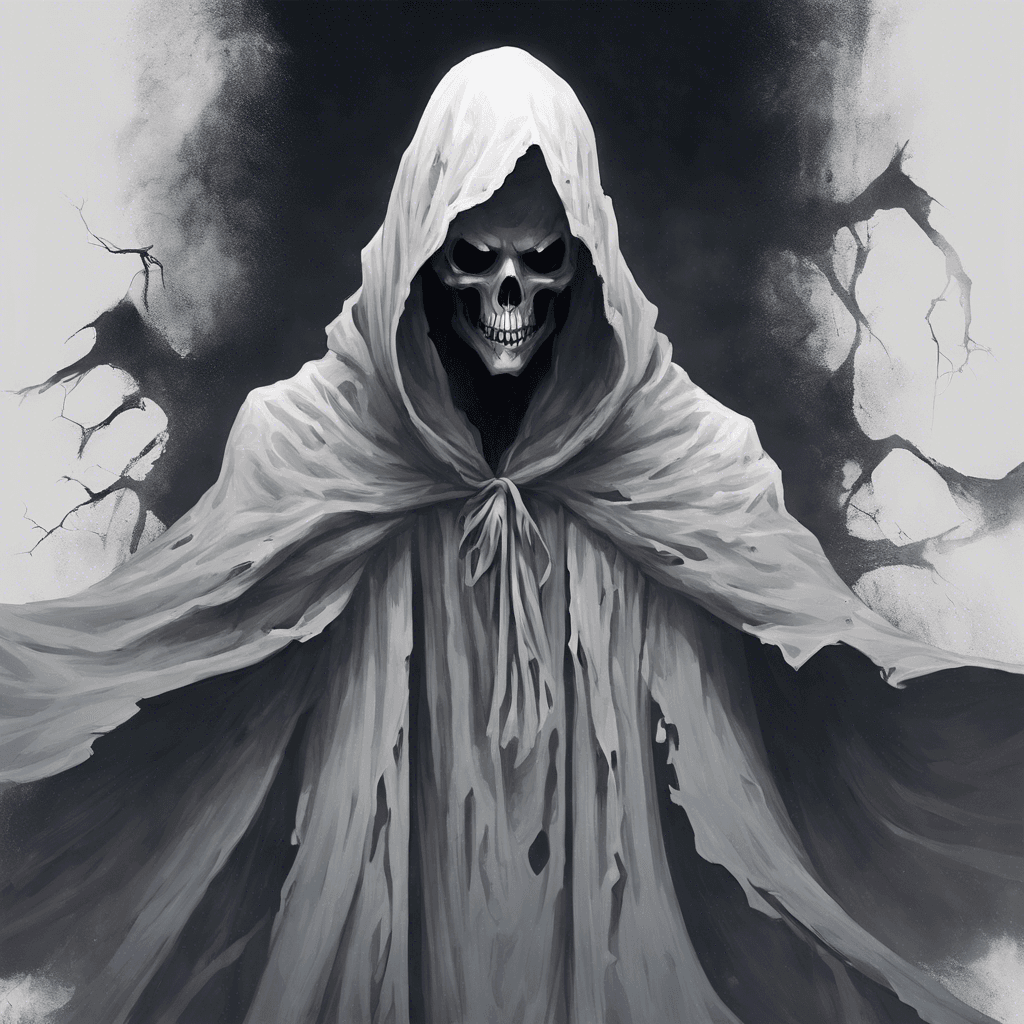 A ghastly figure cloaked in tattered, ethereal robes, with hollow eyes that seem to pierce through your very soul. Its ghostly form drifts effortlessly, leaving a chilling aura of death in its wake.