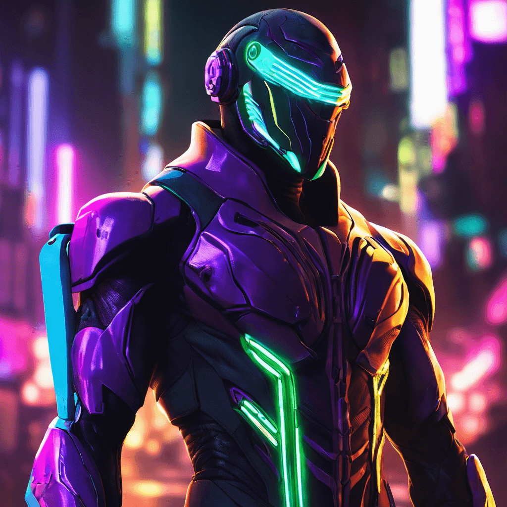 The Neon Assassin is a sleek and deadly figure, clad in reflective synth-fiber armor that shimmers under the neon lights of the city. Their cybernetic enhancements make them faster and stronger than the average human, and their glowing visor hides their cold, calculating eyes.