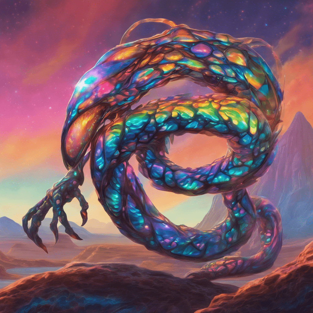 The Xylophane Shifter is a mysterious alien creature with iridescent scales that blend seamlessly with the colorful landscape of Xylophane. Its body twists and contorts, adapting to any environment effortlessly. Its eyes glow with an otherworldly light, and its movements are fluid and unpredictable.