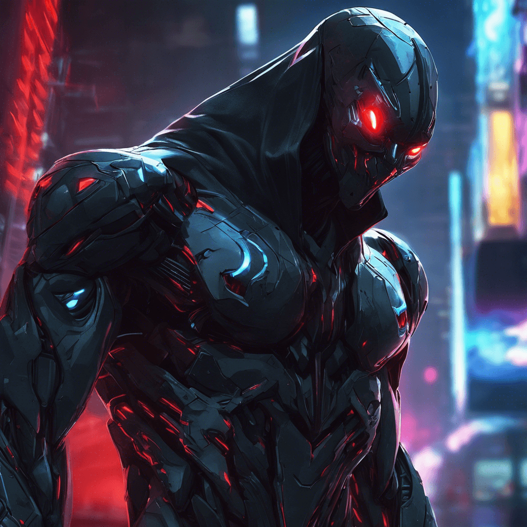 The Cyber Stalker is a sleek, shadowy figure cloaked in advanced stealth technology, making it nearly invisible until it strikes. Its cybernetic enhancements gleam in the neon lights, giving it enhanced speed and agility. Its piercing red eyes scan the area, always one step ahead of its prey.