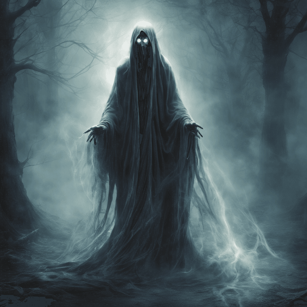 The Phantom Whisperer is a sinister figure draped in tattered robes, concealing its ghostly features. Wisps of ethereal mist swirl around its form, and its eyes glow with an otherworldly light. Its presence sends a chill through the air, freezing the breath of those who dare to cross its path.