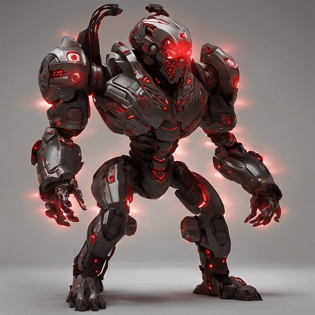 The Virus Vanguard is a cybernetic soldier designed for infiltration and sabotage. Its metallic body is adorned with glowing red circuit patterns, and its eyes emit a menacing red glow. Armed with advanced hacking abilities, it poses a significant threat to any security system.