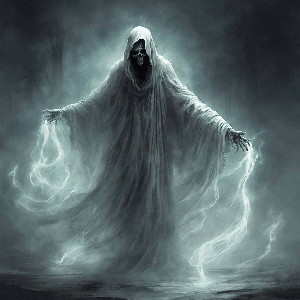 The Specter of the Forgotten is a ghostly entity draped in tattered, ethereal robes, constantly wailing with a haunting, mournful sound. Its form flickers in and out of existence, making it difficult to track as it glides through the air, leaving a chilling sensation in its wake.