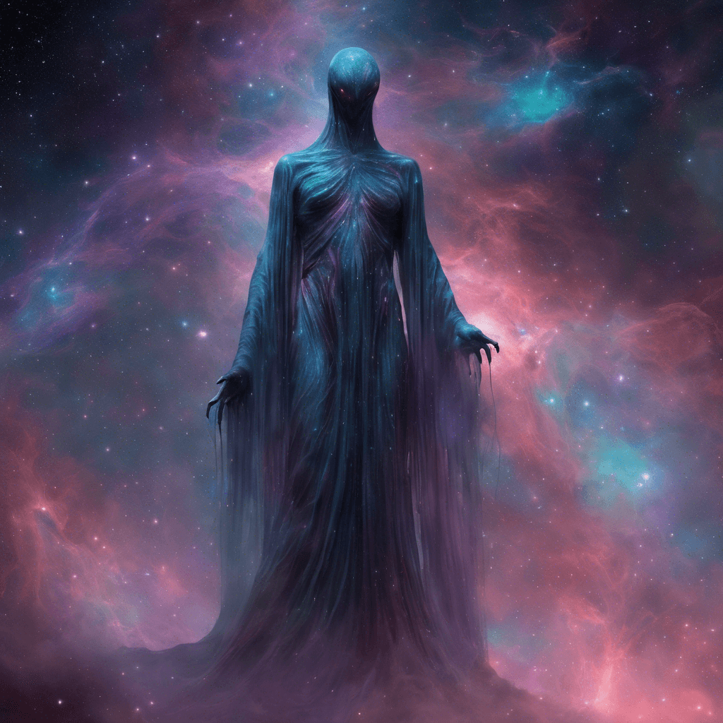 The Nebula Wraith is a spectral being that shimmers with the colors of distant stars and galaxies. Its form is constantly shifting and twisting, making it hard to pinpoint its exact location. It emits an eerie hum that sends shivers down the spine of anyone who hears it.