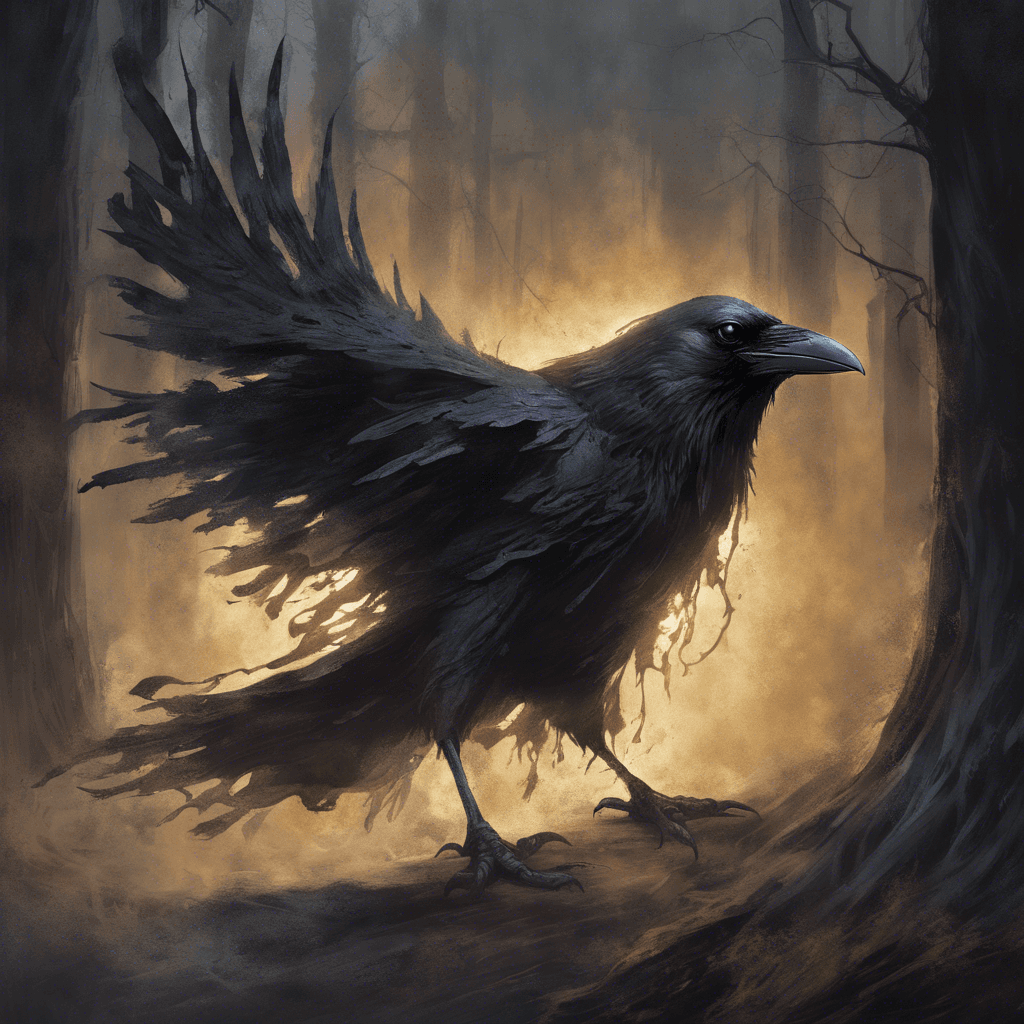 The Specter of Raven Hollow is a ghostly figure shrouded in tattered robes, its form constantly shifting and flickering as if it's not solid. Glowing eyes burn with an otherworldly light, and a chilling aura surrounds it, sending shivers down the spine of anyone who dares to look upon it.