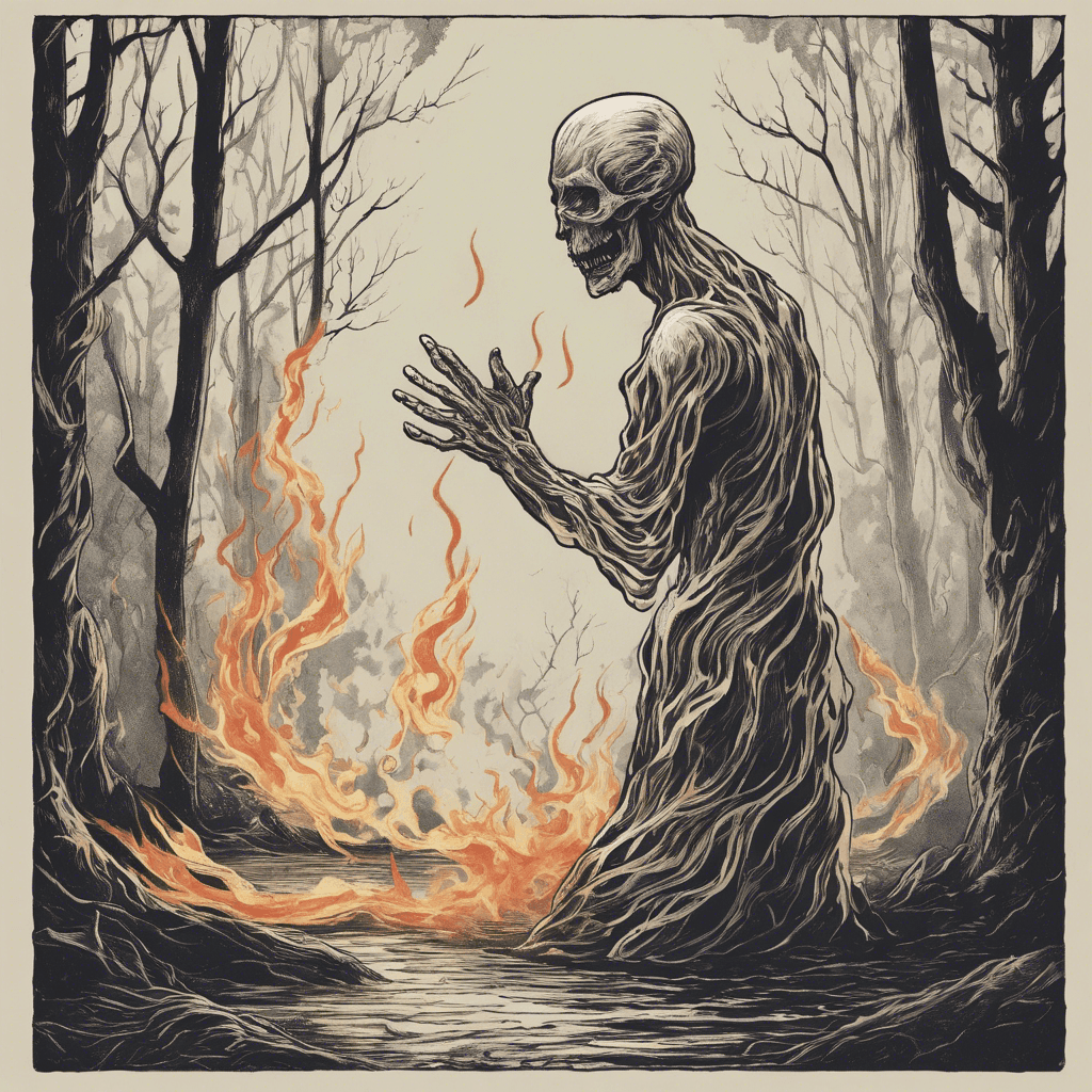 An almost invisible spectral entity, rippling the air like heat above a flame, a low humming sound accompanying its movement, with occasional flashes of an anguished face and twisting hands.