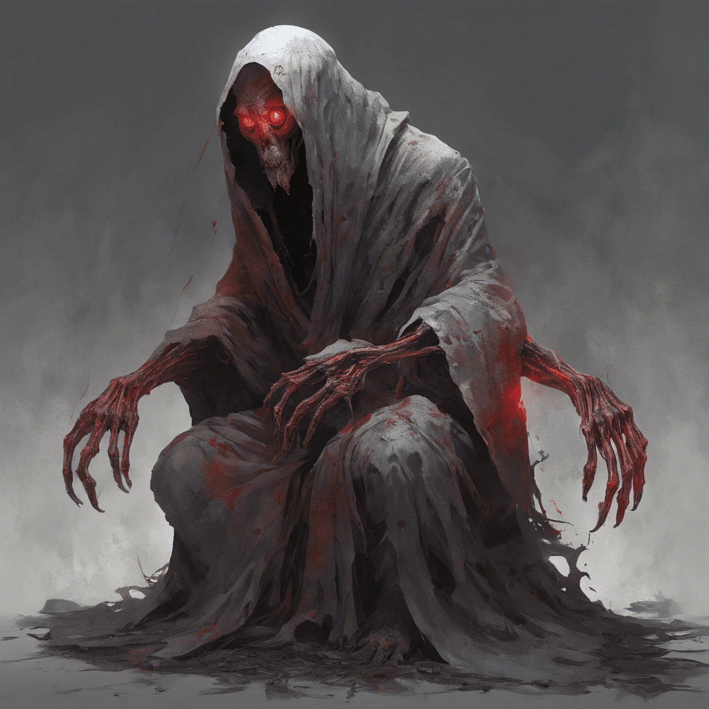 A hunched-over humanoid figure with pallid, deathly-grey skin, sunken eyes glowing red, and long, claw-like fingers. It wears tattered robes and emanates an aura of decay.