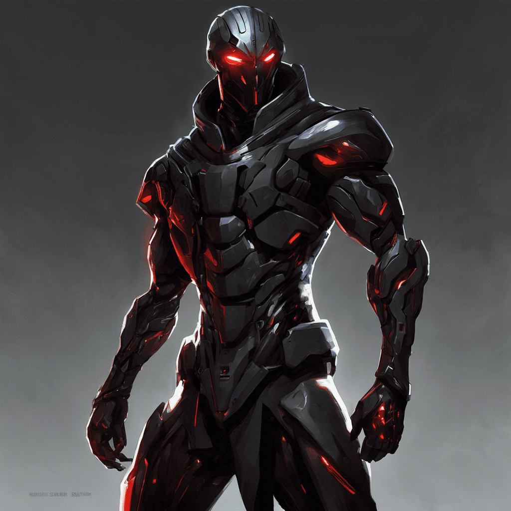 The Tech-Assassin is a sleek, cybernetically enhanced individual clad in dark, light-absorbing armor that seems to blend seamlessly with the shadows of the cybercity. Their eyes glow with a menacing red light, and you can hear the faint hum of advanced technology emanating from their form.