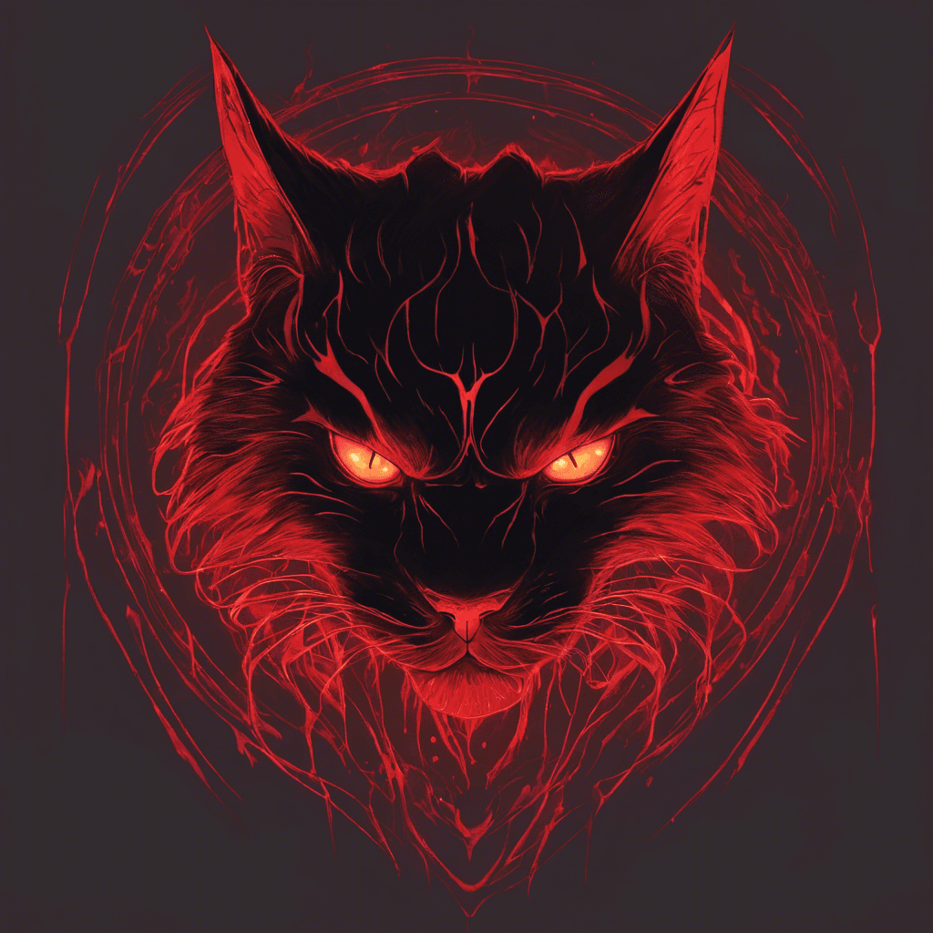 A sleek, large feline creature with fur darker than the blackest night, its eyes glowing a sinister red as if imbued with dark magic. Long, shadowy tendrils emanate from its form, blending it with the surrounding darkness.