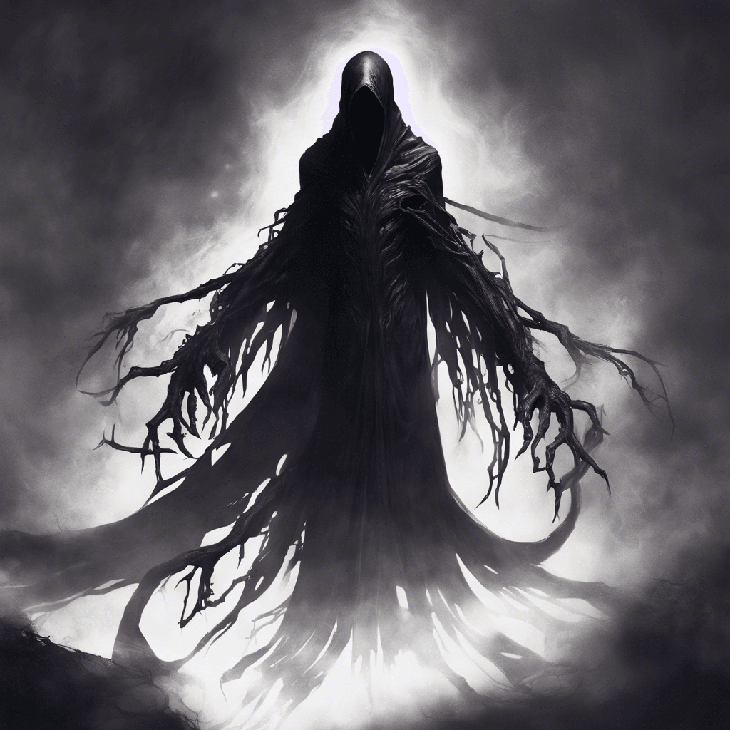 The Voidwalker is a shadowy figure, cloaked in darkness and emitting an eerie aura of emptiness. Its form seems to shift and warp, making it difficult to focus on. Dark tendrils reach out from its silhouette, ready to ensnare and drain the life force of its prey.