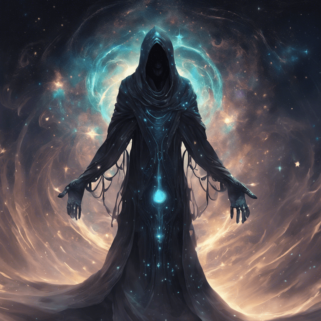 The Celestial Voidwalker is a towering figure cloaked in swirling cosmic energies. Its body is composed of shifting stars and dark matter, constantly warping and changing. Glowing eyes pierce through the darkness, filled with ancient knowledge and malice.