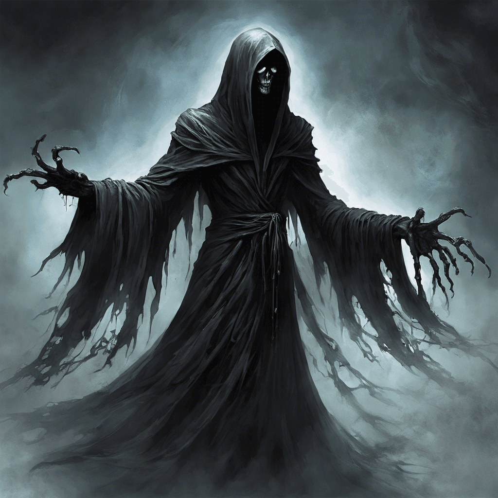 The Soulreaper Banshee is a spectral figure cloaked in tattered black robes, its face obscured by a veil of darkness. Its long, ethereal fingers reach out towards you, emitting a chilling wail that freezes the air around you. Wisps of soul energy flicker around its form, hinting at the souls it has reaped in the past.