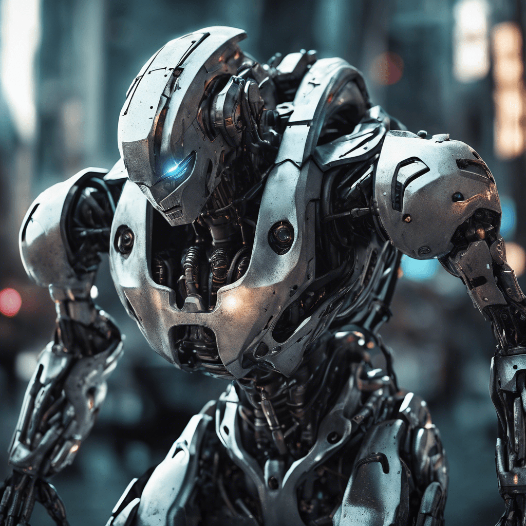 The Cybernetic Enforcer is a towering humanoid robot with sleek metal armor covering its body. Its eyes glow with malicious intent, and its limbs end in sharp, retractable claws. It emits a low mechanical hum as it moves, signaling its relentless pursuit of targets.