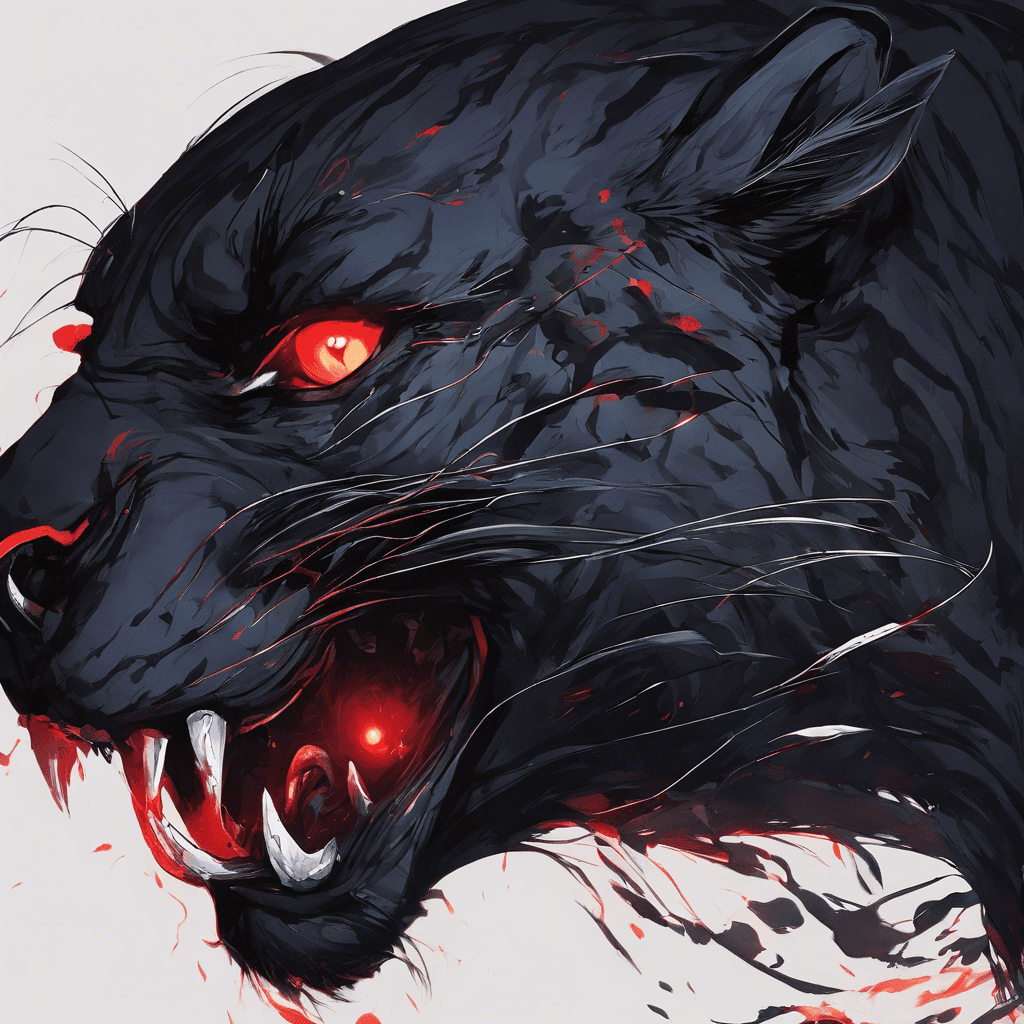 A predatory creature shaped like a panther but made entirely of swirling shadows and darkness, with piercing red eyes that glow ominously.