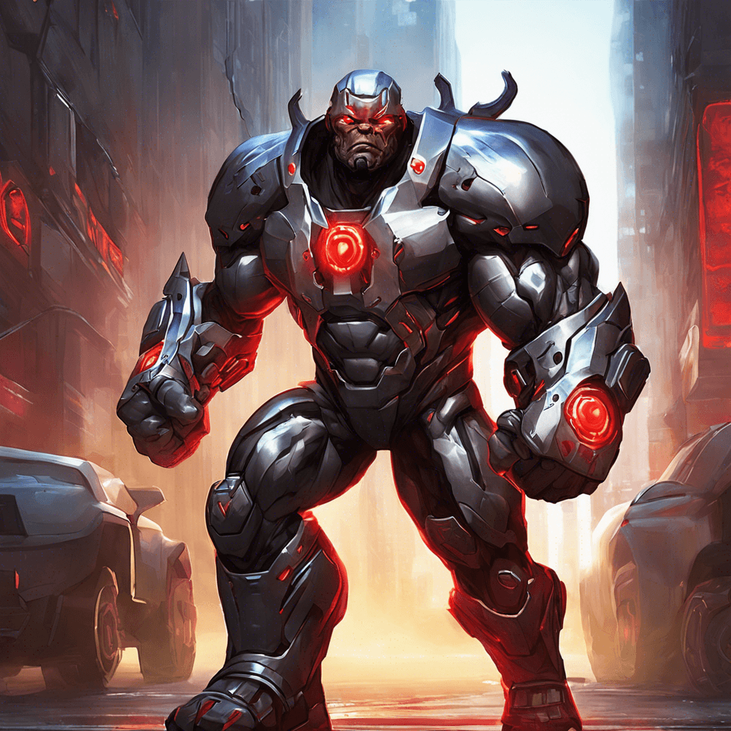 The Cybernetic Enforcer is a hulking figure covered in sleek metallic armor, equipped with powerful cybernetic enhancements that enhance its physical capabilities. Red glowing eyes pierce through the darkness, tracking your every move as it prepares to strike.